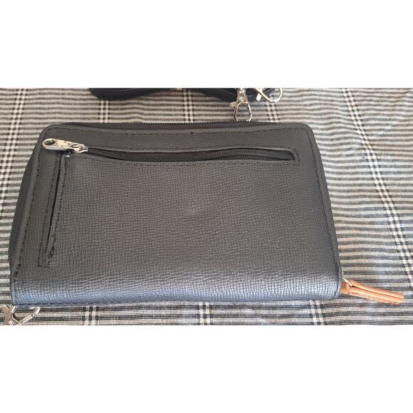 Roma Leathers Mini Cell Phone Purse/Wallet- Premium Embossed Leather- Black - Picture 2 of 6